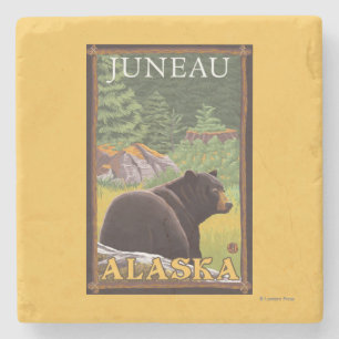 Schwarzer Bär im Wald - Juneau, Alaska Steinuntersetzer