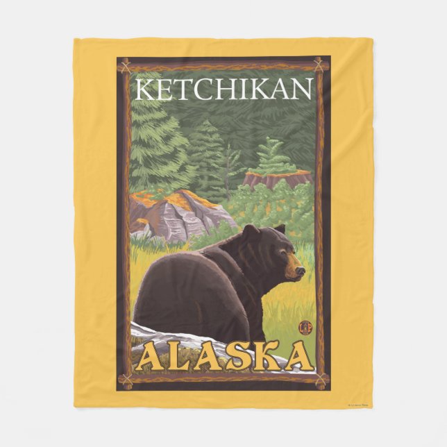 Schwarzer Bär im Wald - Ketchikan, Alaska Fleecedecke (Vorderseite)