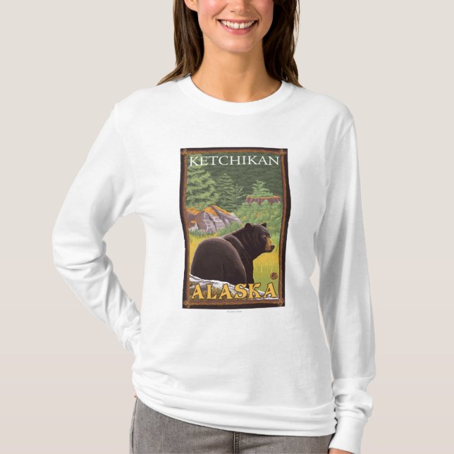 Schwarzer Bär im Wald - Ketchikan, Alaska T-Shirt (Vorderseite)