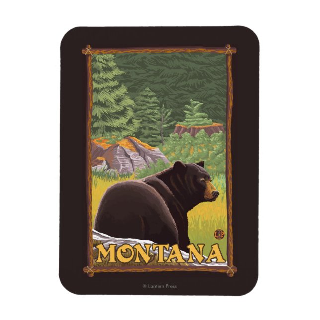 Schwarzer Bär im Wald - Montana Magnet (Vertikal)