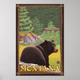 Schwarzer Bär im Wald - Montana Poster