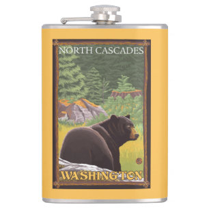 Schwarzer Bär im Wald - Nordkaskaden, Washingto Flachmann