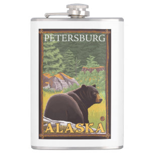 Schwarzer Bär im Wald - Petersburg, Alaska Flachmann