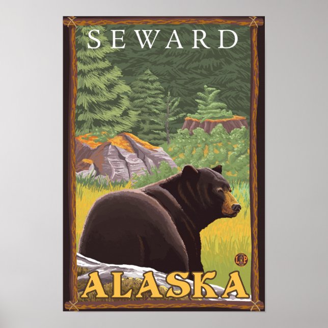 Schwarzer Bär im Wald - Seward, Alaska Poster (Vorne)