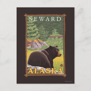 Schwarzer Bär im Wald - Seward, Alaska Postkarte