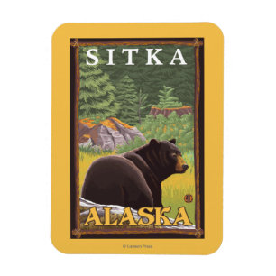 Schwarzer Bär im Wald - Sitka, Alaska Magnet