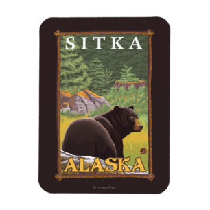 Schwarzer Bär im Wald - Sitka, Alaska Magnet