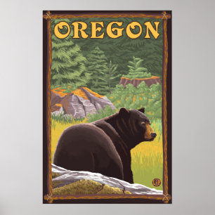 Schwarzer Bär in der Waldszene - Oregon Poster