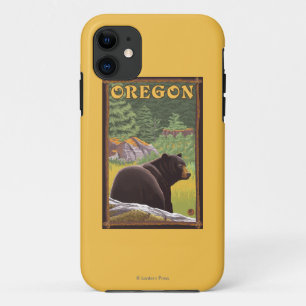 Schwarzer Bär in der Waldszenen-Vintagen Reise Case-Mate iPhone Hülle