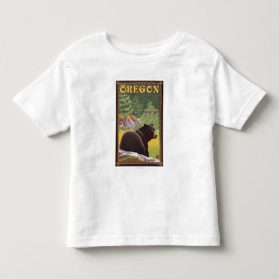 Schwarzer Bär in der Waldszenen-Vintagen Reise Kleinkind T-shirt