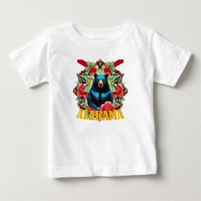 Schwarzer Bär, Kamelien- und Hydrangea-Alabama-Sta Baby T-shirt (Vorderseite)