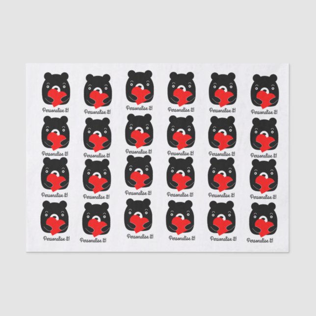 Schwarzer Bär mit Herz Seidenpapier (Vorderseite)