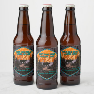 Schwarzer Bär - Naturgebirge Blau Bierflaschenetikett