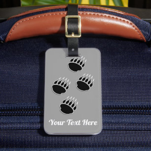 Schwarzer Bär Paw Prints Gray Gepäckanhänger