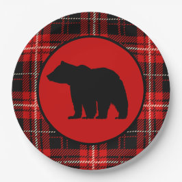 Schwarzer Bär Roter Schwarzer Kariert Pappteller