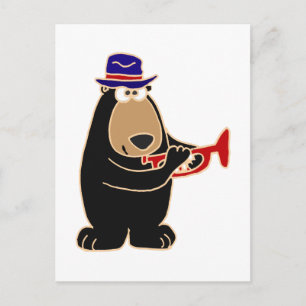 Schwarzer Bär spielt Rote Trompete Postkarte