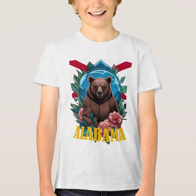 Schwarzer Bär umgeben von Kamelien mit Alabama Tri-Blend Shirt (Vorderseite)