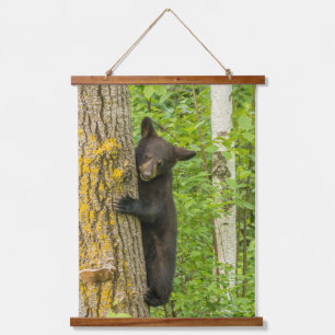 Schwarzer Bärenjunge Minnesota Wandteppich Mit Holzrahmen