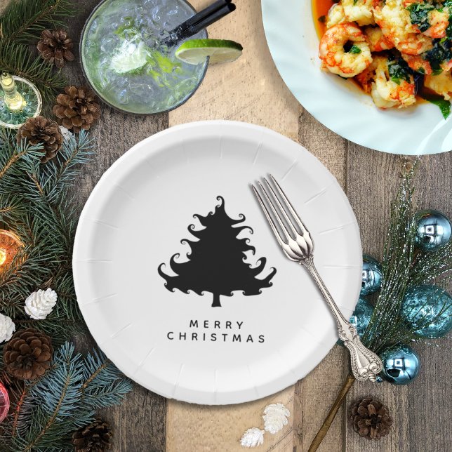 Schwarzer Baum Frohe Weihnachten Pappteller (Von Creator hochgeladen)