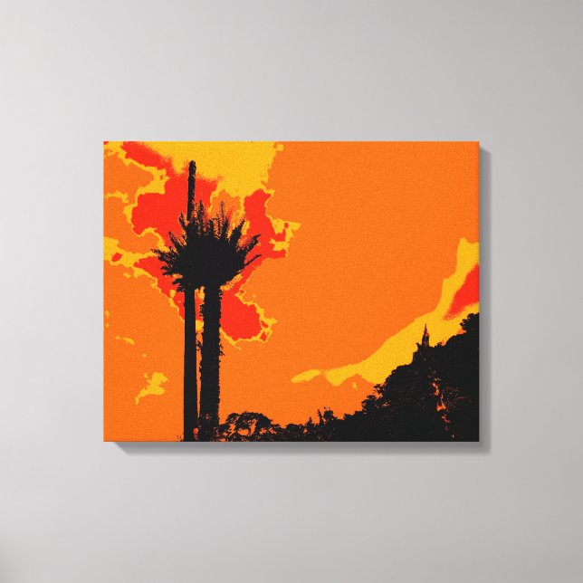 Schwarzer Baum über Orange Sky Malerei Abstrakte K Leinwanddruck (Vorderseite)
