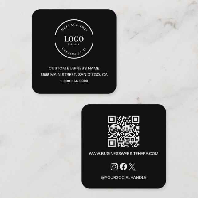 Schwarzer benutzerdefinierter Logo-Website-QR-Code Quadratische Visitenkarte (Vorne/Hinten)