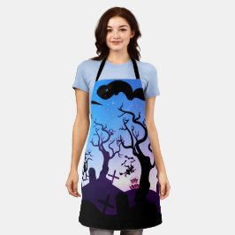 Schwarzer, blauer und lila Spuk Friedhof Halloween Schürze