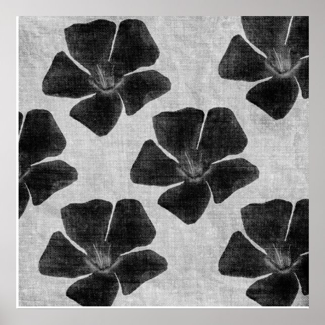 Schwarzer Blumen-Druck Poster (Vorne)