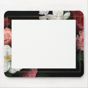 Schwarzer Blumen-Faux-Goldrahmen Vintage Mousepad