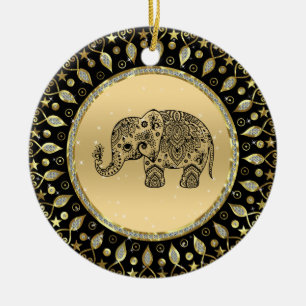 Schwarzer Blumenelefant Keramik Ornament