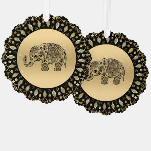 Schwarzer Blumenelefant Ornament Karte