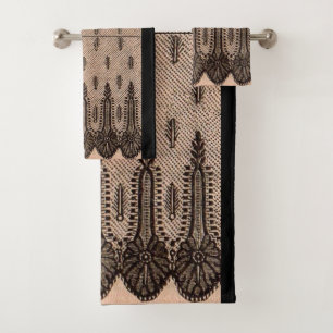 Schwarzer Blumenmoor Badhandtuch Set