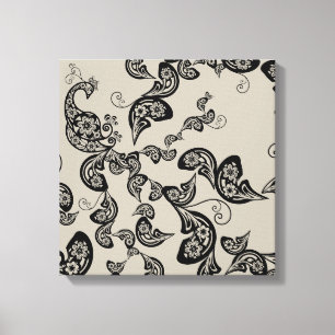 Schwarzer Blumenpfau-Deko-Kunst-Leinwand-Druck Leinwanddruck