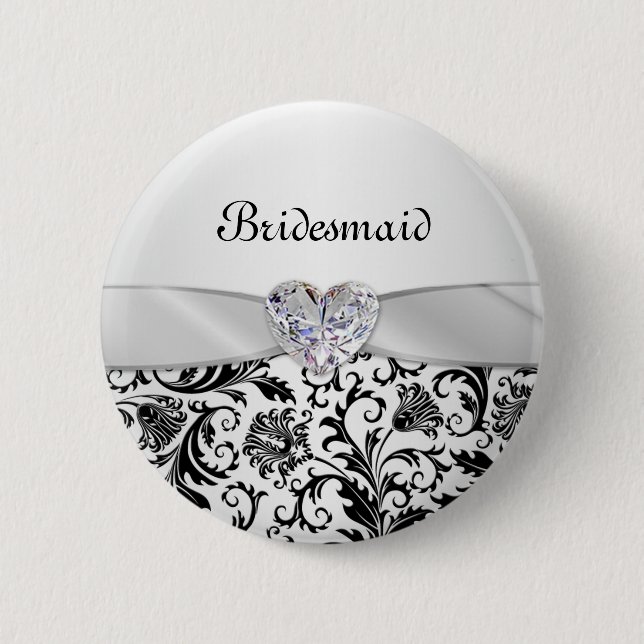 Schwarzer BlumenWirbel, der Brautjungfer Button (Vorderseite)