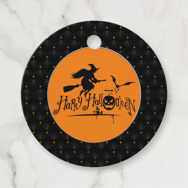 Schwarzer Boarder glückliche Halloween Hexe und Fl Geschenkanhänger (Vorderseite)