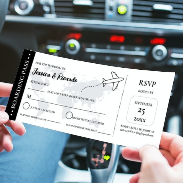 Schwarzer Boarding Pass Hochzeit RSVP Gehäuse Kart Einladung (Von Creator hochgeladen)
