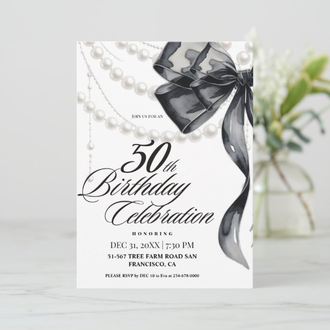  Schwarzer Bogen 50. Geburtstag  Einladung (Stehend Vorderseite)