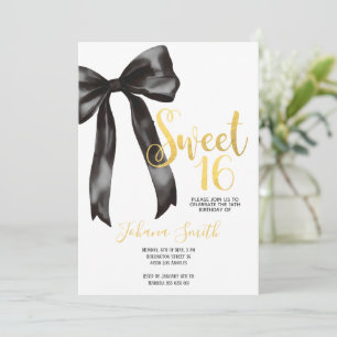 Schwarzer Bogen Gold Sweet Sixteen Mädchen Geburts Einladung
