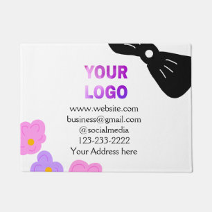 Schwarzer Bogen Rosa lila Blüten Logo-Details hinz Fußmatte