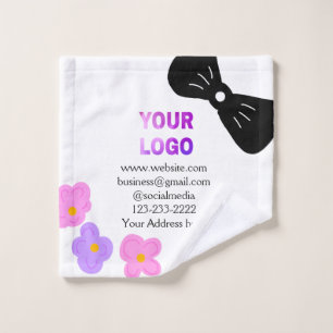 Schwarzer Bogen Rosa lila Blüten Logo-Details hinz Waschlappen