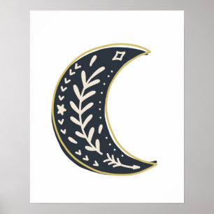 Schwarzer Böhmischer Blumenmoon Abstrakte Kunst Poster