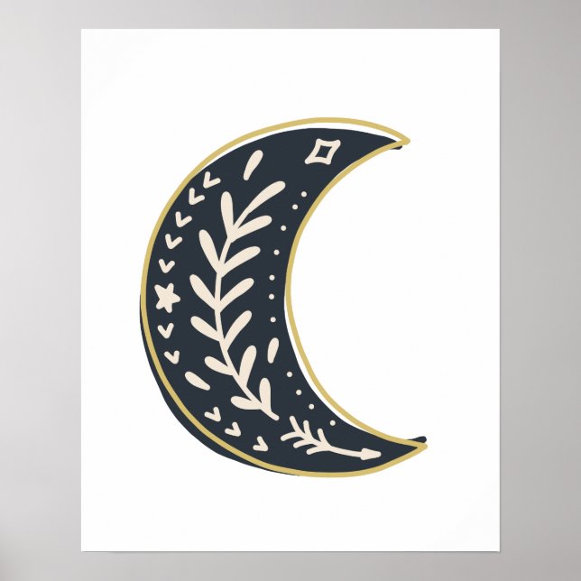 Schwarzer Böhmischer Blumenmoon Abstrakte Kunst Poster (Vorne)