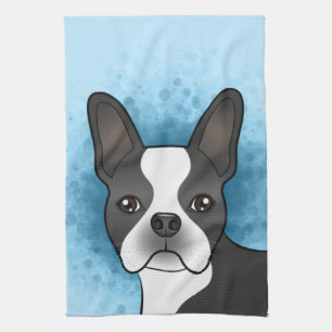 Schwarzer Boston Terrier Cartoon-Hund von vorne au Geschirrtuch