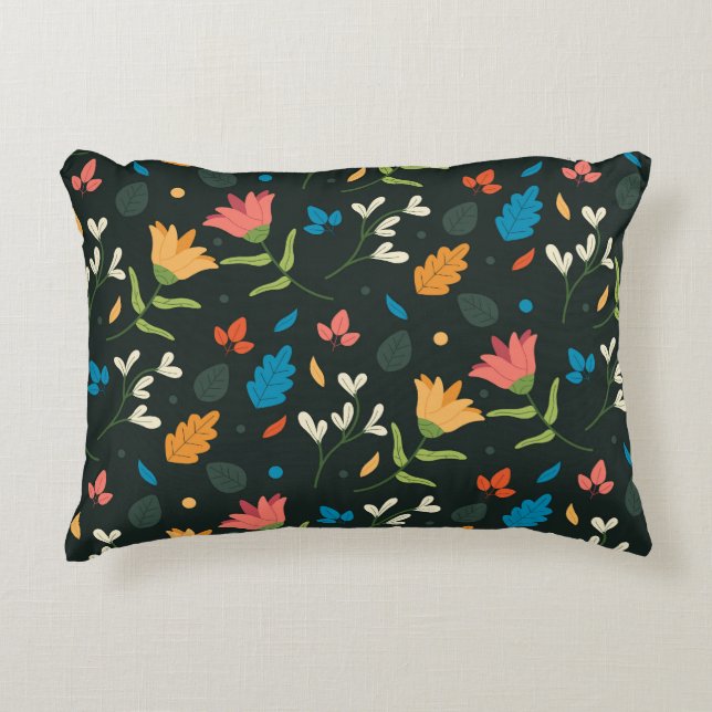 Schwarzer Botanischer Blumendruck Dekokissen (Vorderseite)