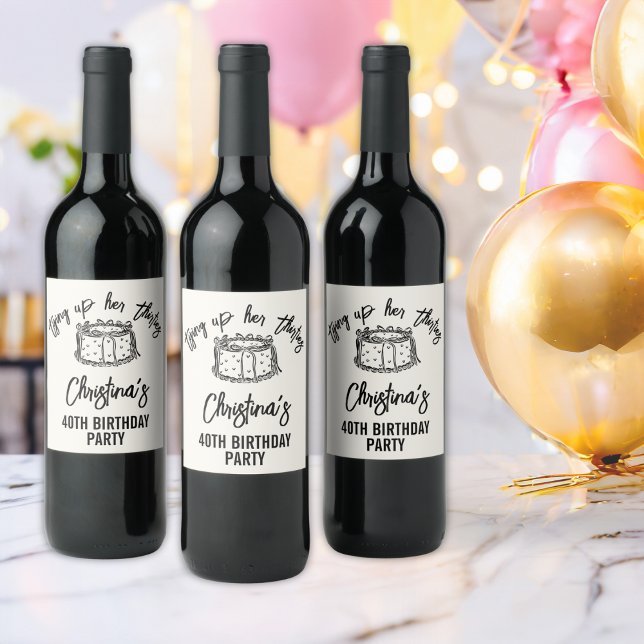 Schwarzer Bow, der ihre Dreißiger zum 40. Geburtst Weinetikett (Von Creator hochgeladen)