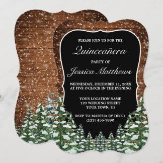 Schwarzer Bracket Snowy Forest & Wood Pine Quincea Einladung