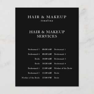 Schwarzer Budget-Hochzeitsfrisur-Make-up-Zeitplan Flyer