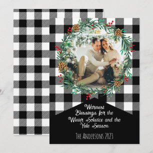 Schwarzer Büffel-Karo-Willkommenskranz Yule-Winter Feiertagskarte