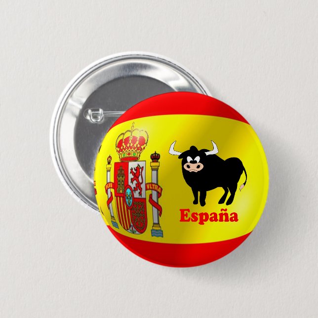 Schwarzer Bulle der spanischen Flagge Button (Vorne & Hinten)