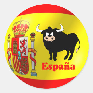 Schwarzer Bulle der spanischen Flagge Runder Aufkleber