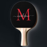Schwarzer Burgundy Red Monogram Eleganter Skriptna Tischtennis Schläger<br><div class="desc">Modern Black Burgundy Red Maroon Monogram Elegante Script Name Ping Pong Paddle Paddel</div>